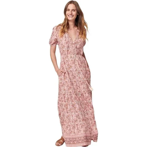 Faherty | Dresses | Faherty Orinda Maxi Dress Aline Peasant Bohemian  Sundress Pink Floral Cottage | Poshmark